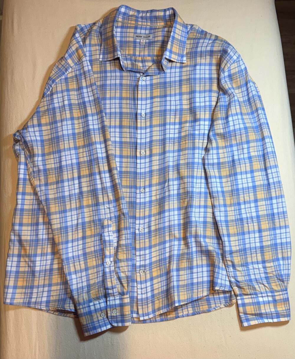 Peter Millar Crown Plaid Cotton Button Down Shirt Size XL
